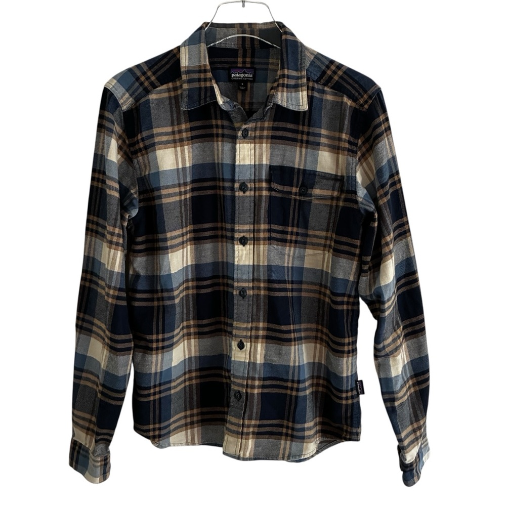Patagonia Men’s Small Plaid Flannel Long Sleeve Shirt Blue Cream